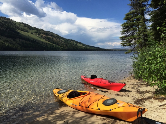 The kayaks take a rest on the shore of Alturas Lake.