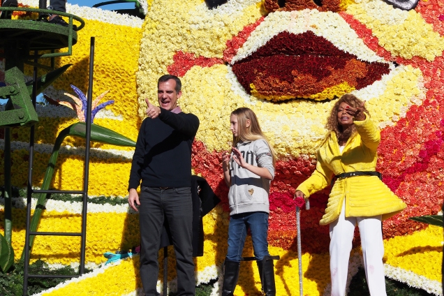 L.A. Mayor Eric Garcetti and I don't know who else, on L.A.'s float.